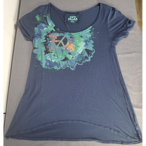 MUDD Women's Small Navy Blue Graphic T Shirt Lightweight Thin Peace y2k - Picture 1 of 9